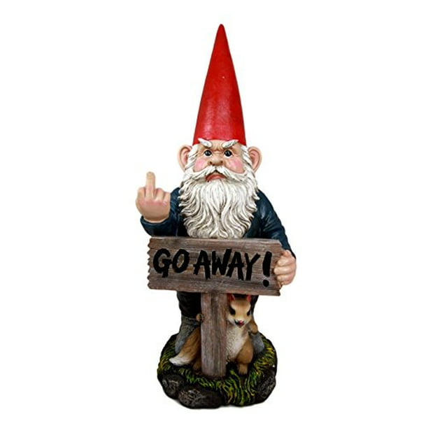 Rude Flip The Bird Gnome Dwarf With Shovel Garden Patio Pool Not Welcome Statue